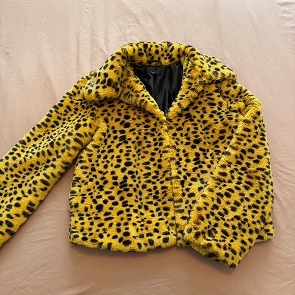 Topshop Yellow and Black Faux Fur Coat - Picture 1 of 7